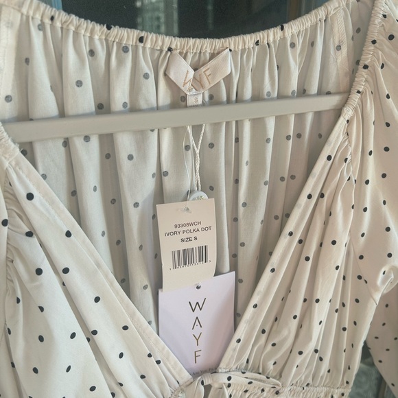 NWT WAYF Veronica Ivory Polka Dot White & Black Bow Tie Cotton Maxi Dress Small - Picture 9 of 14